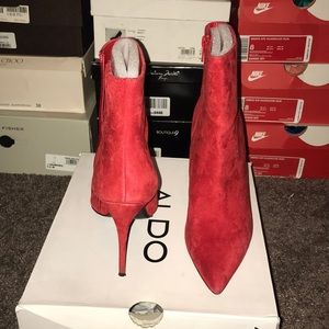 Red pointy toe bootie